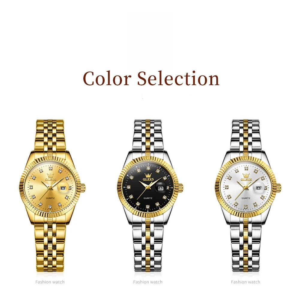 Women's Gold Stainless Steel Watch 33mm Luminous Date