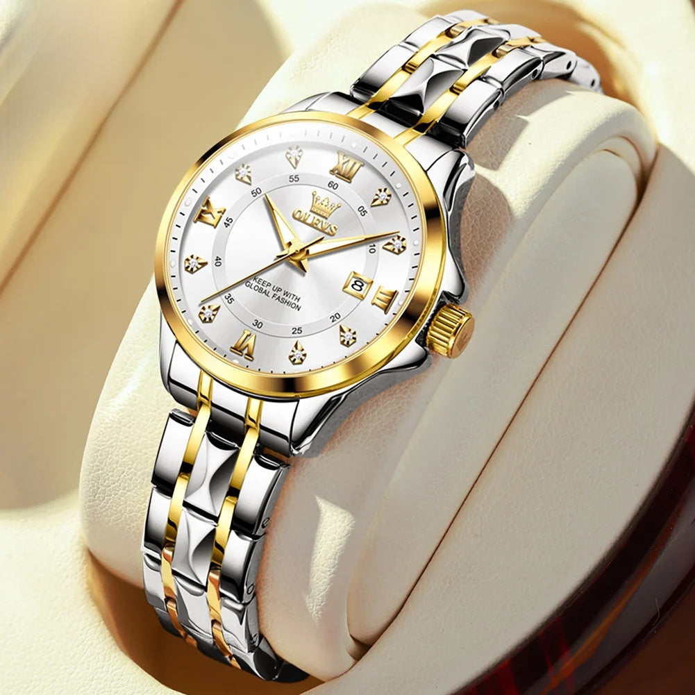 Women's Gold Stainless Steel Slim Luminous Waterproof Watch