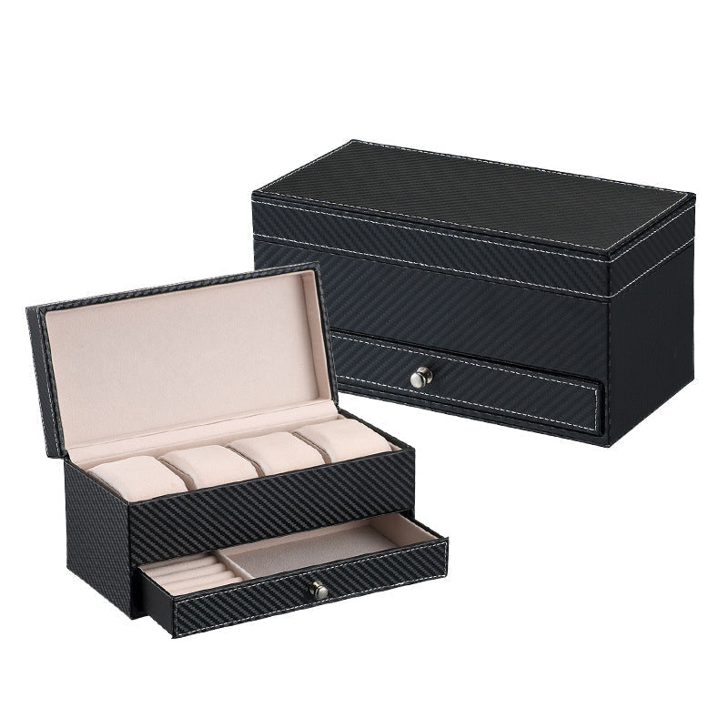 Men's drawer-style 4-seat leather watch display box