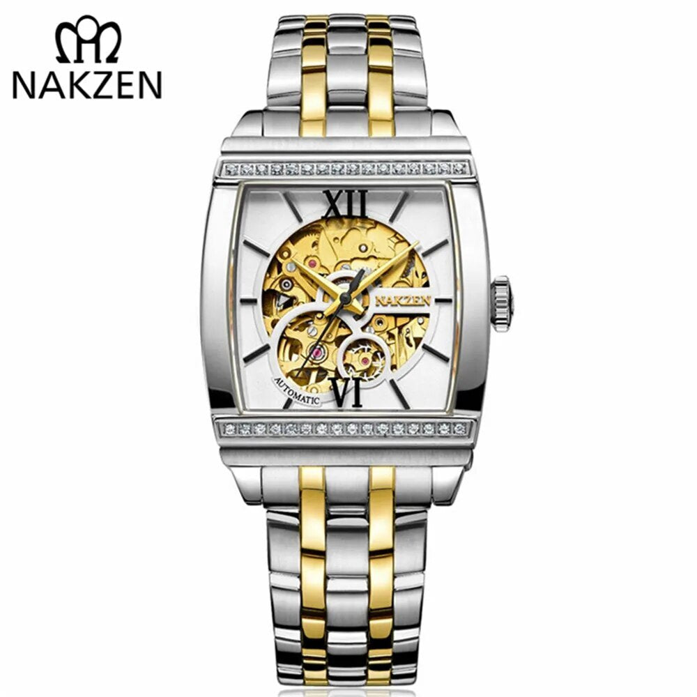 NAKZEN Rectangle Automatic Mechanical Men Watches Unique Design Tourbillon Skeleton Watch Luxury Valuable Male Clock Wrist Watch