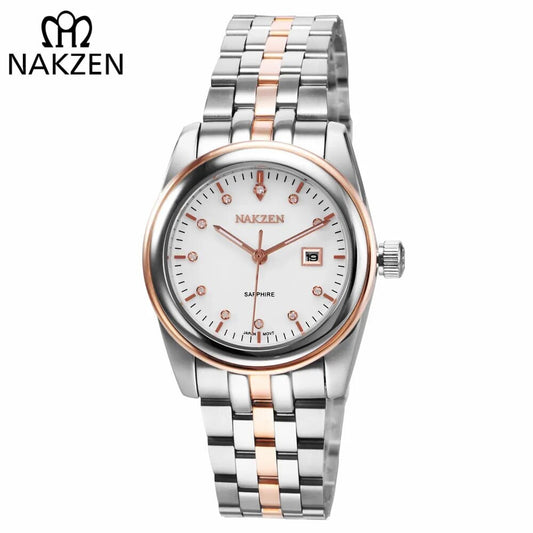 NAKZEN Womens Gold Luxury Quartz Diamond Watch Calendar Display Women Full Steel Wrist Watch Female Clock relogio masculino-0