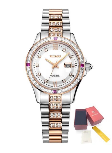 RUIMAS Sapphire Mechanical Women Watch Brand Luxury Steel Bracelet Ladies Fashion Watch Automatic Female Clock Reloj Mujer 6740