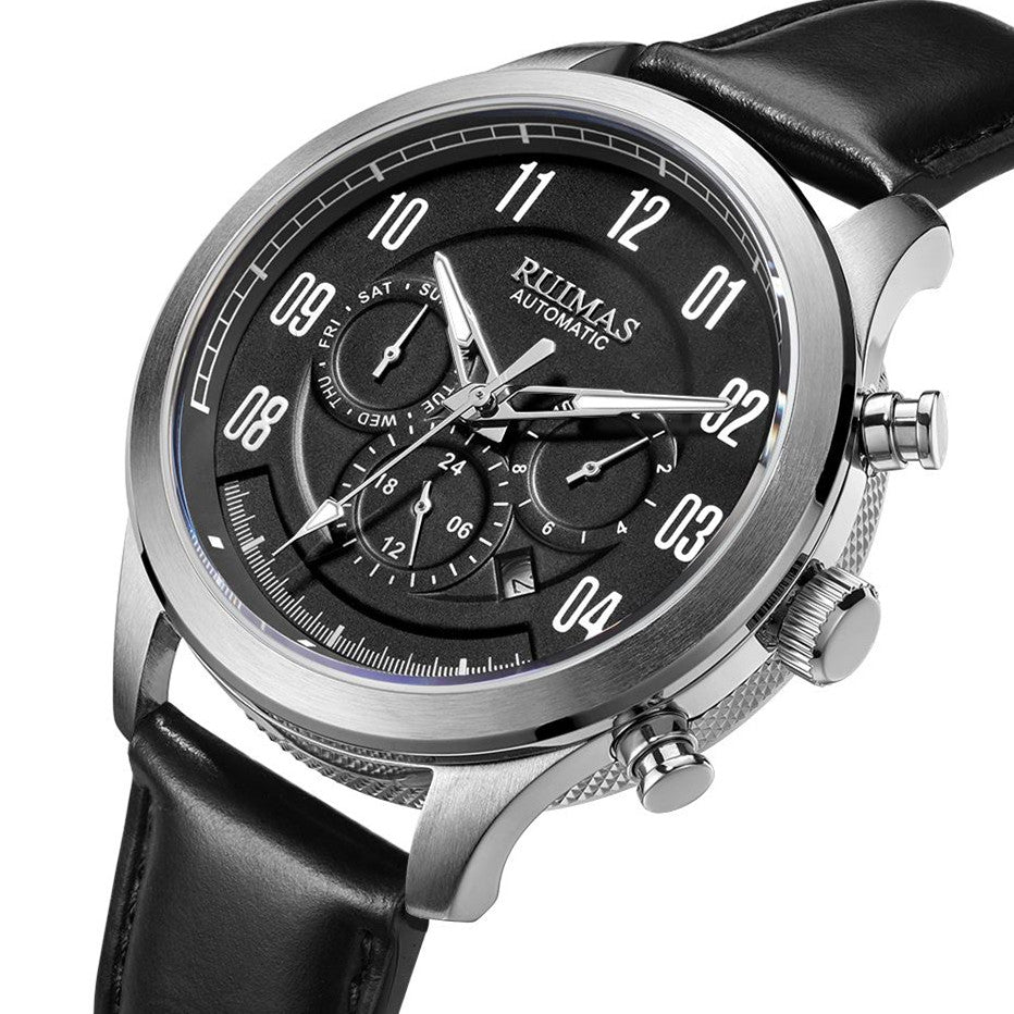 RUIMAS Luxury Casual Sport Watch for Men's Automatic Mechanical Watches Leather Luminous Man Clock Wrist Watch Chronograph 6785