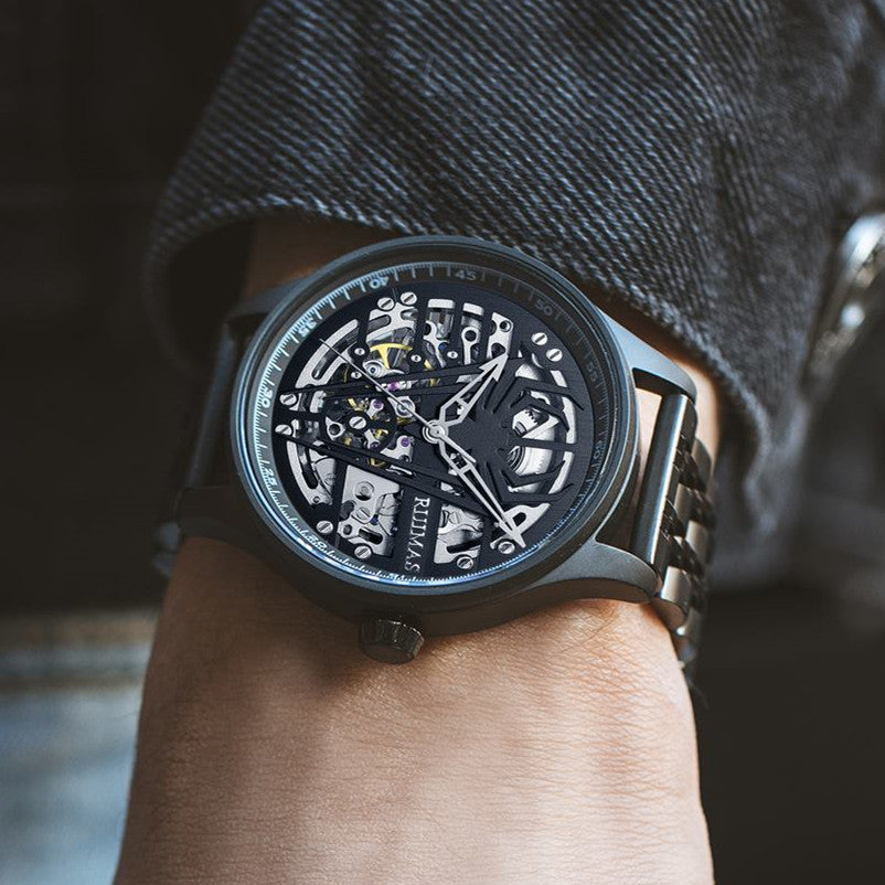 RUIMAS Watches for Men Top Brand Luxury Mechanical Chronograph Clock Stainless Steel Casual Wrist Watch Man Business Watch 6787