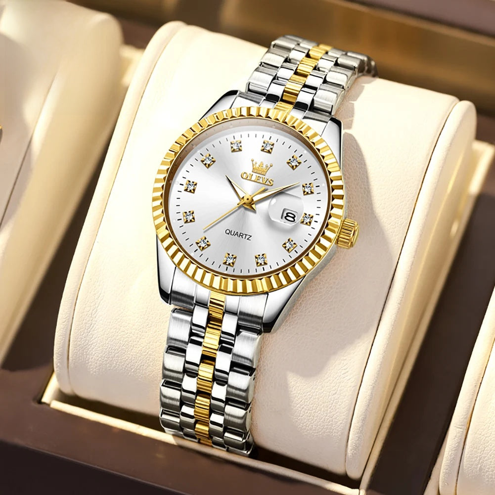 Women's Gold Stainless Steel Watch 33mm Luminous Date