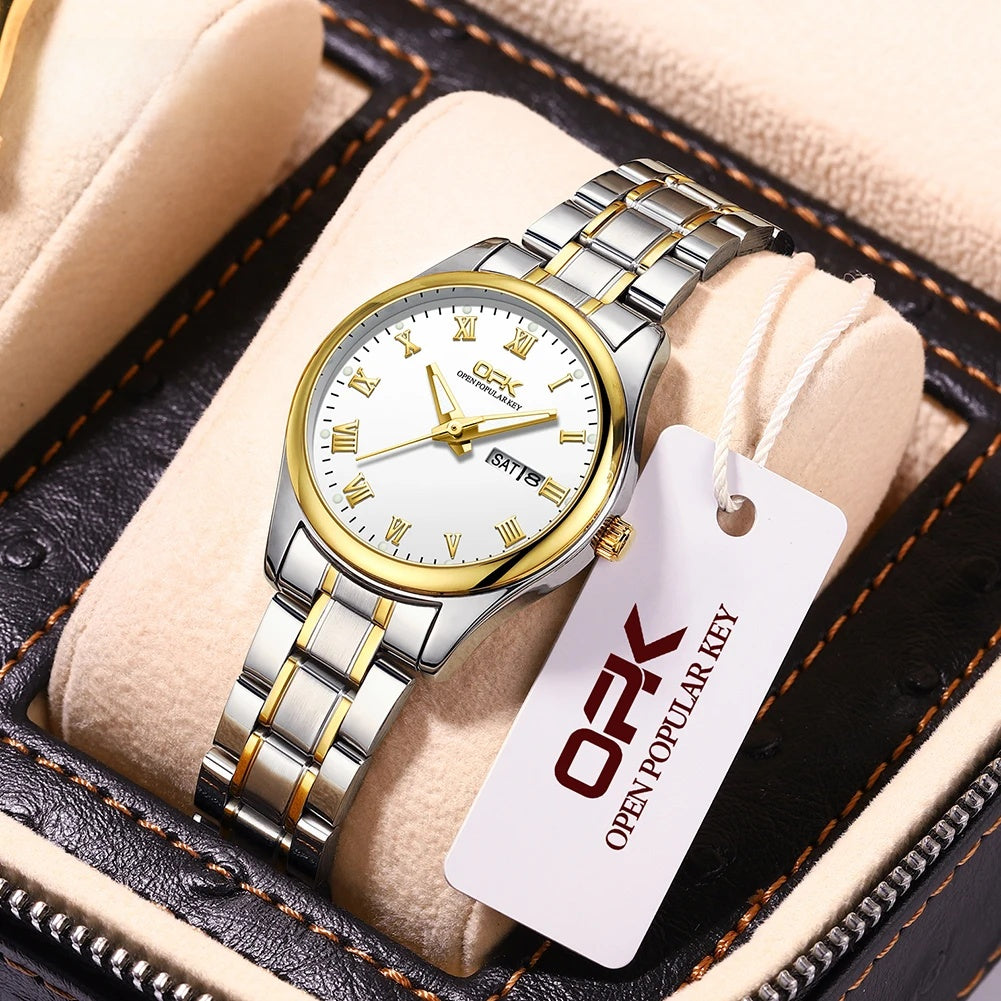 Women's Two Tone Stainless Steel Watch With Day Date
