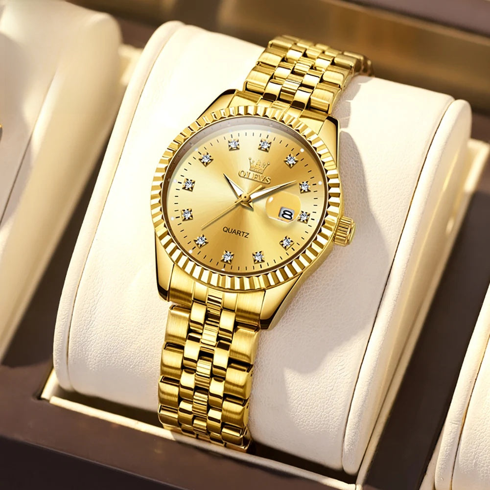Women's Gold Stainless Steel Watch 33mm Luminous Date