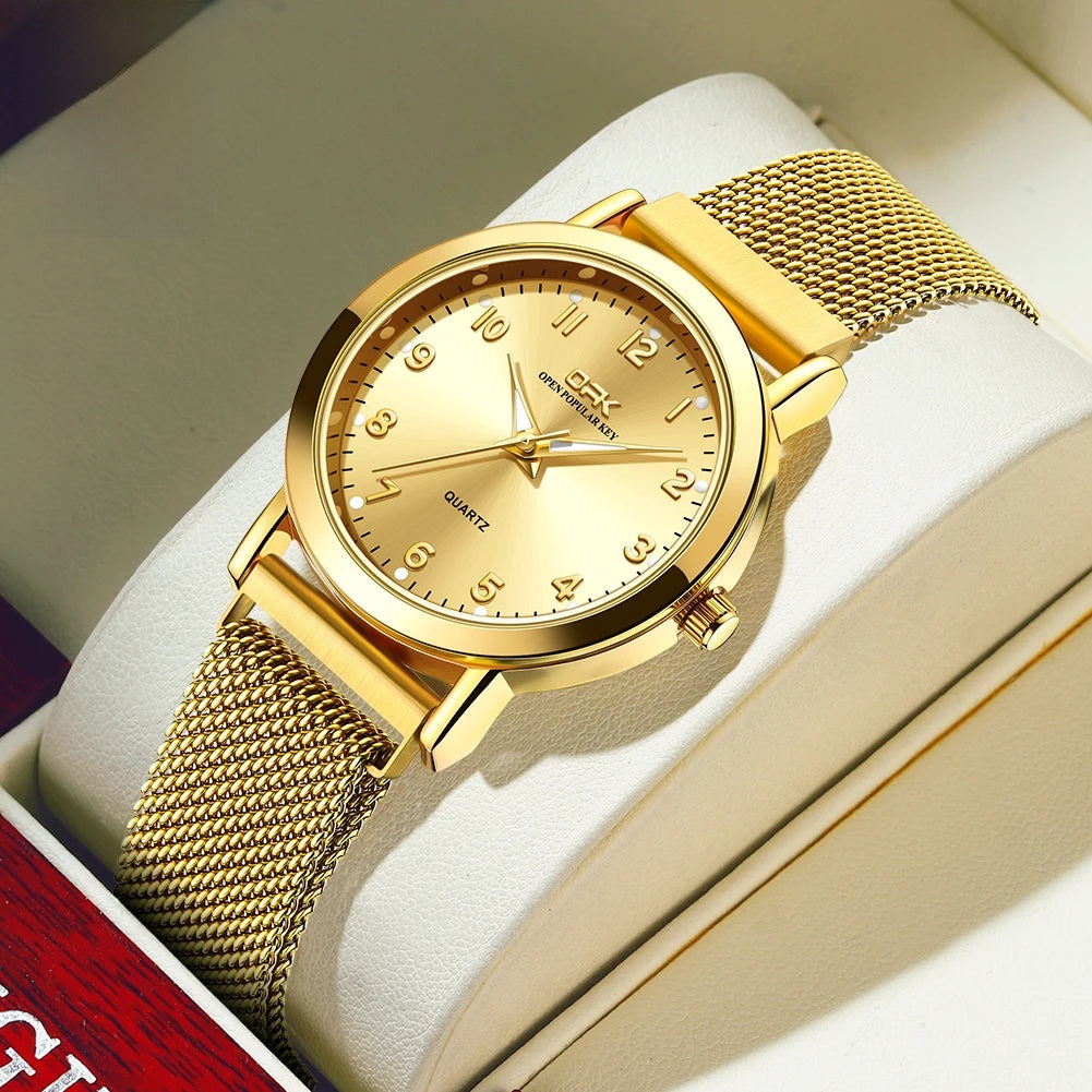 Women's Rose Gold Mesh Quartz Watch Slim Luminous Waterproof