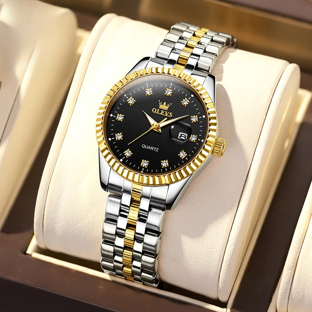 Women's Gold Stainless Steel Watch 33mm Luminous Date