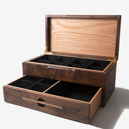 Watch Box with Drawer - Black Walnut and Oak - 12 to 16 Watch Compartments