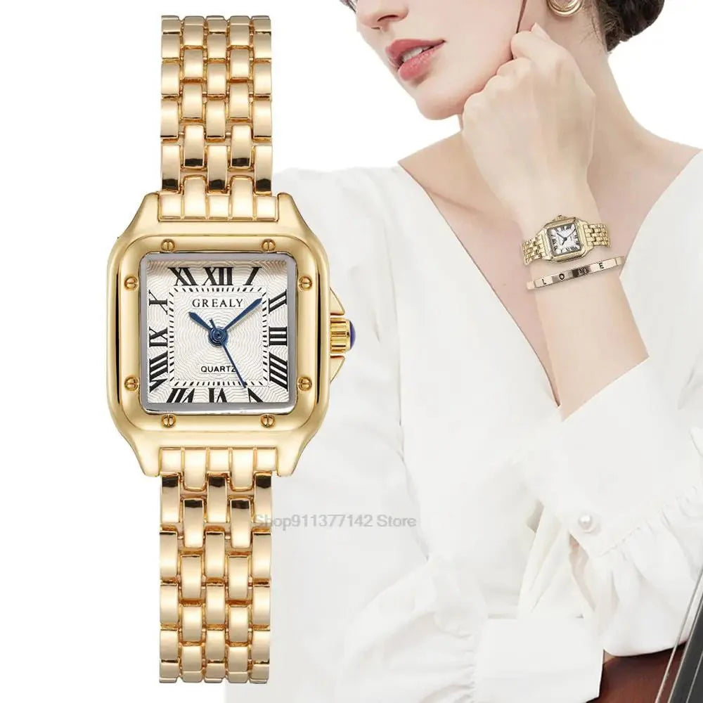 Women’s Luxury Roman Numerals Square Watch-2