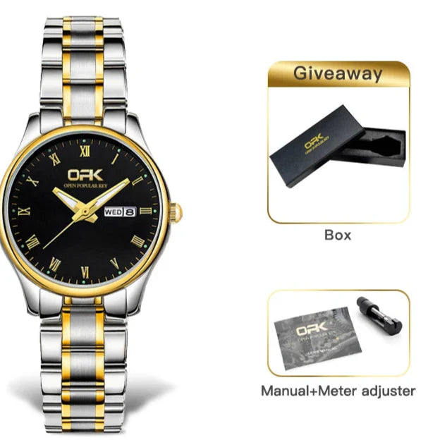 Women's Two Tone Stainless Steel Watch With Day Date