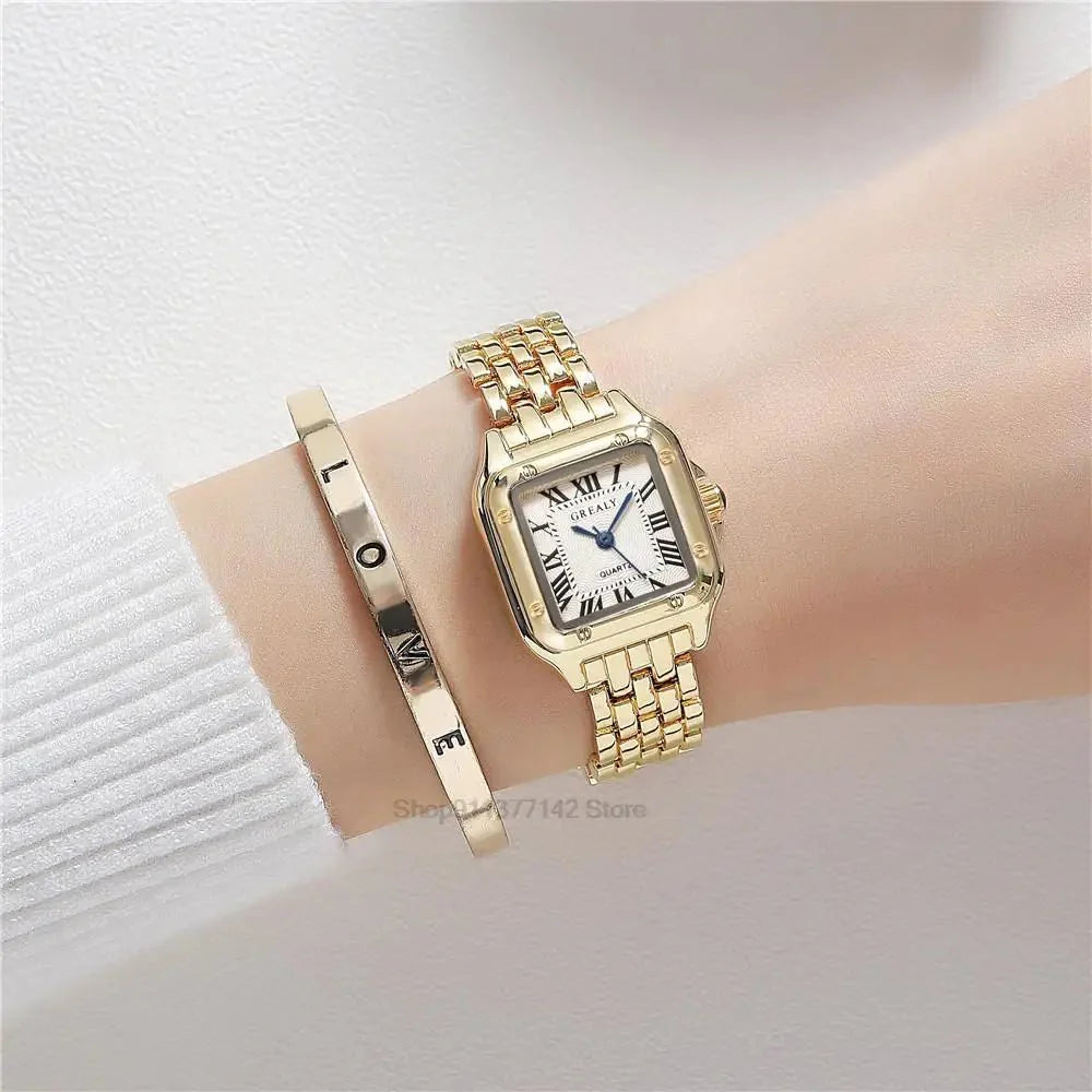 Women’s Luxury Roman Numerals Square Watch-1