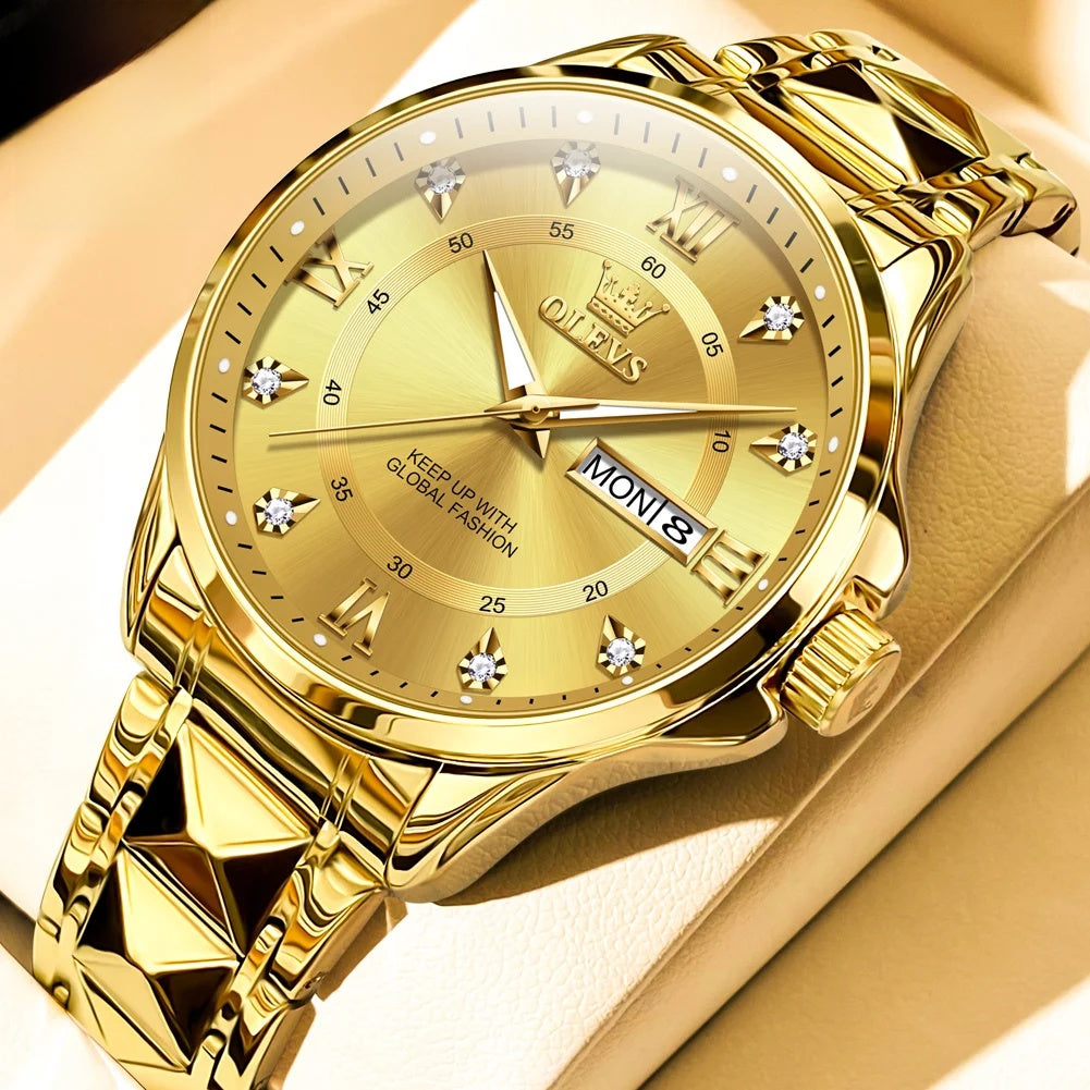 Women's Gold Stainless Steel Slim Luminous Waterproof Watch