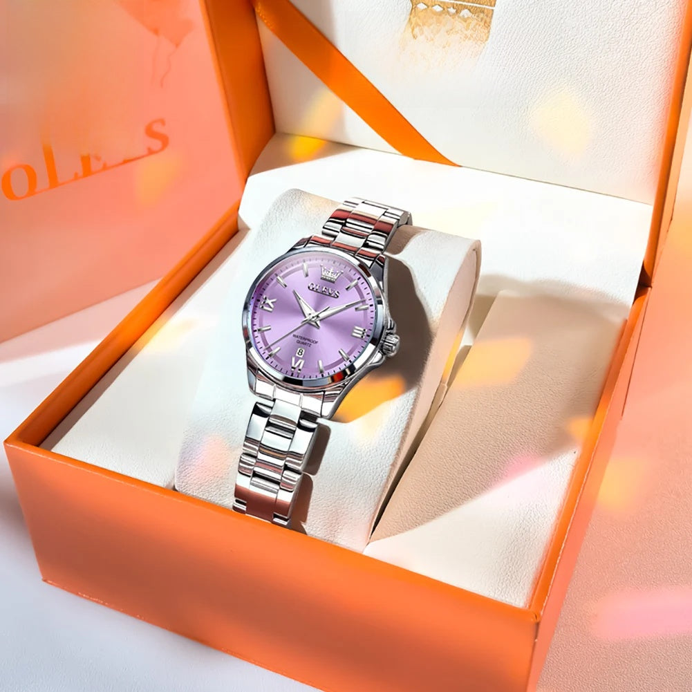 Women's Stainless Steel Watch Lavender Dial Calendar