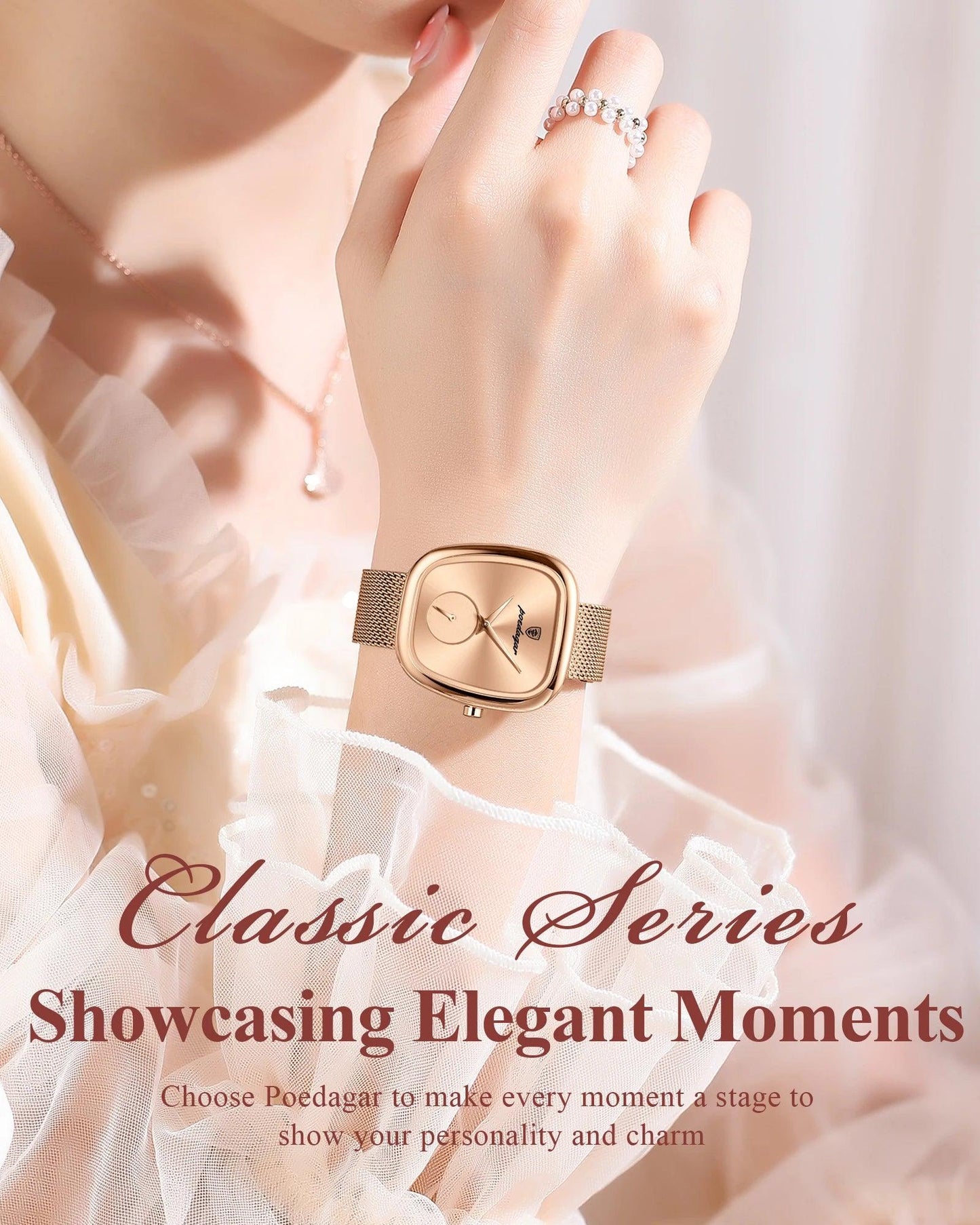 POEDAGAR Elegant Women's Mesh Watch - Waterproof Stainless Steel Quartz Timepiece for Stylish Ladies