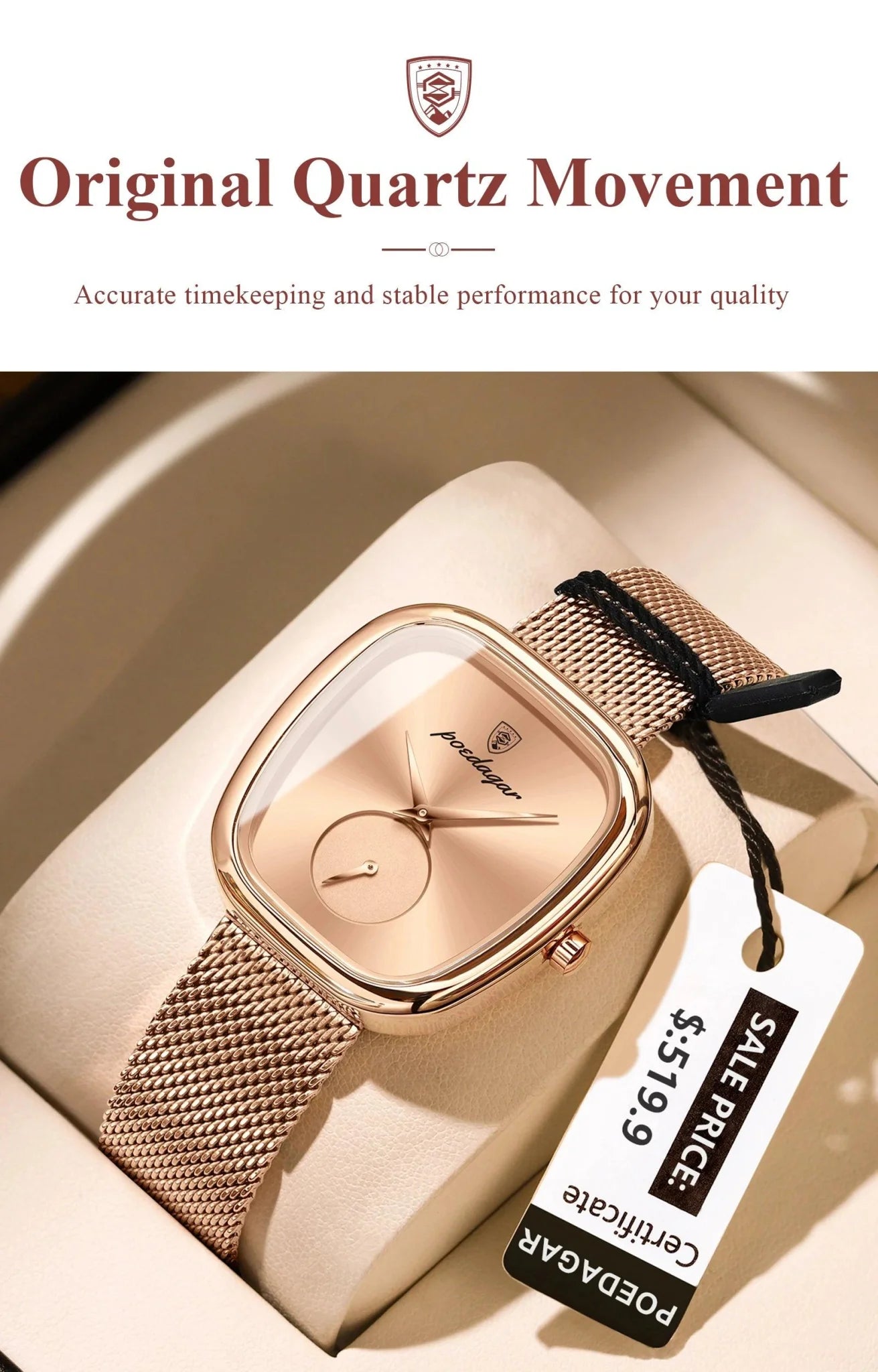 POEDAGAR Elegant Women's Mesh Watch - Waterproof Stainless Steel Quartz Timepiece for Stylish Ladies
