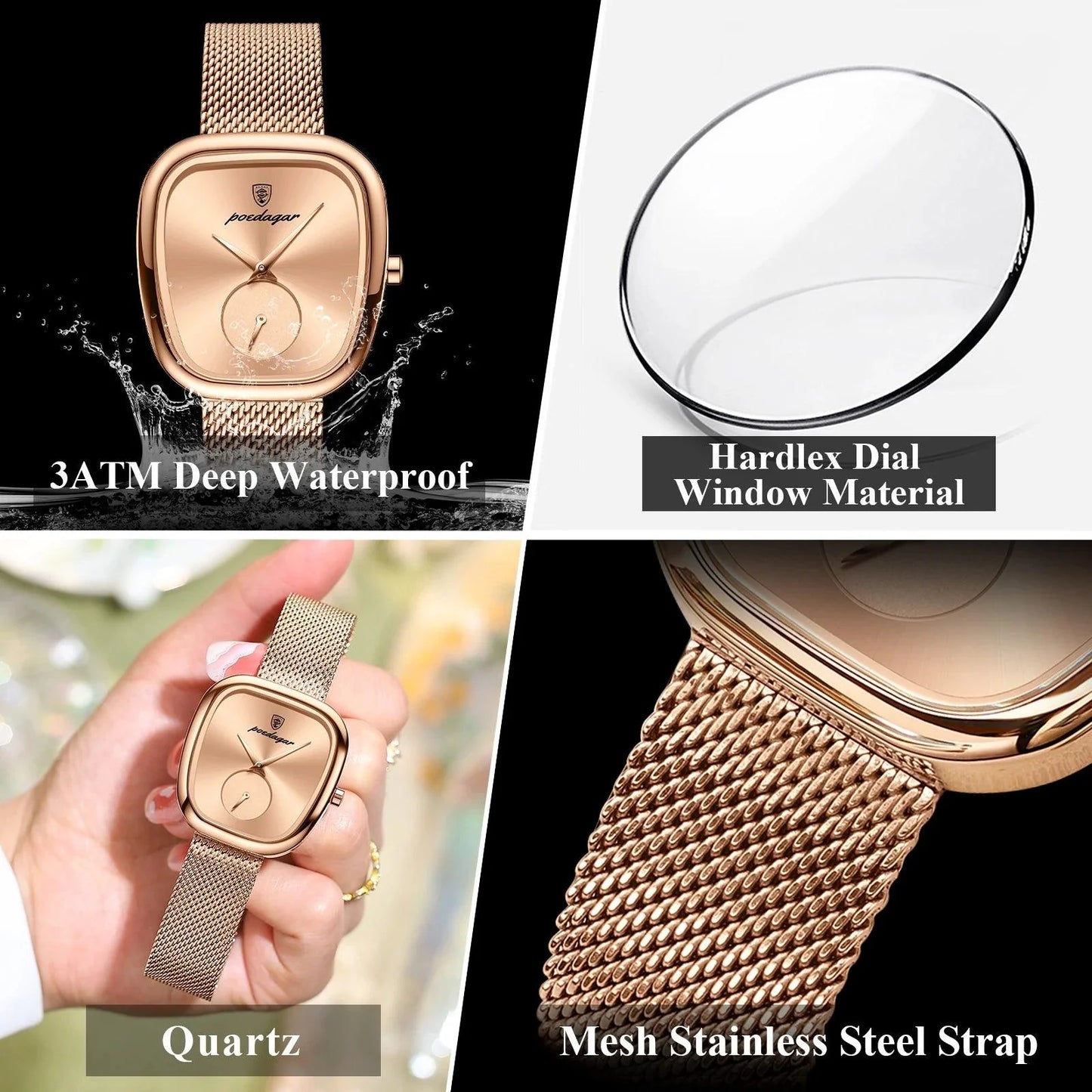 POEDAGAR Elegant Women's Mesh Watch - Waterproof Stainless Steel Quartz Timepiece for Stylish Ladies
