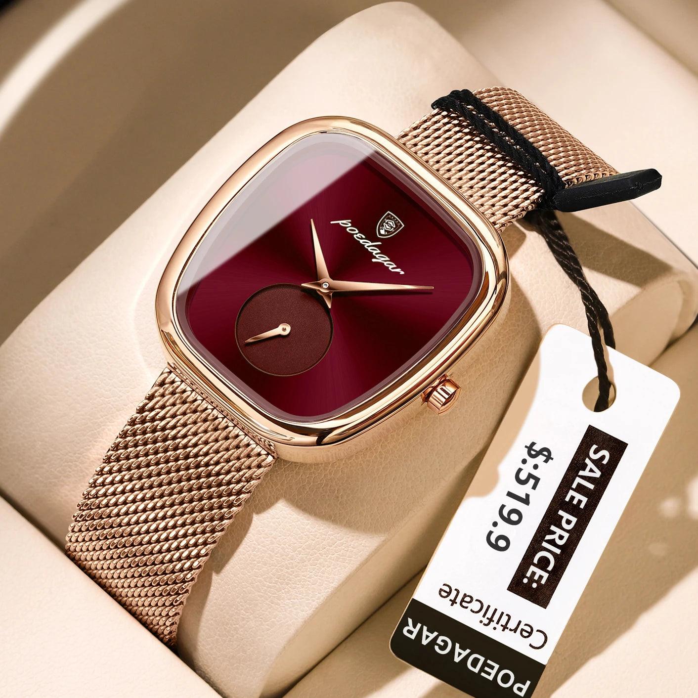 POEDAGAR Elegant Women's Mesh Watch - Waterproof Stainless Steel Quartz Timepiece for Stylish Ladies