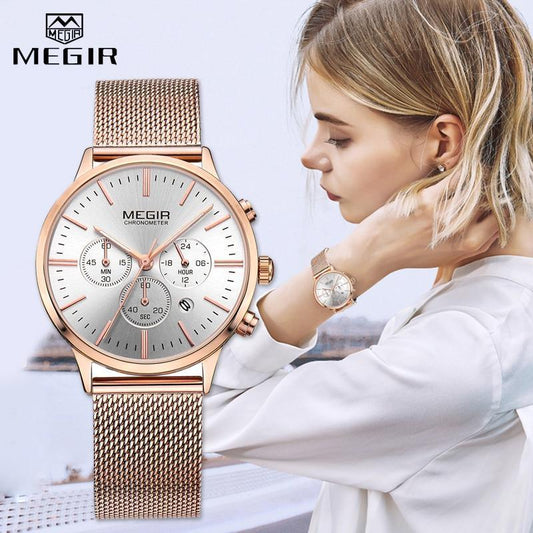 New Fashion Gold Women Watches Luxury Quartz Sport Waterproof Wrist Watch Round Style